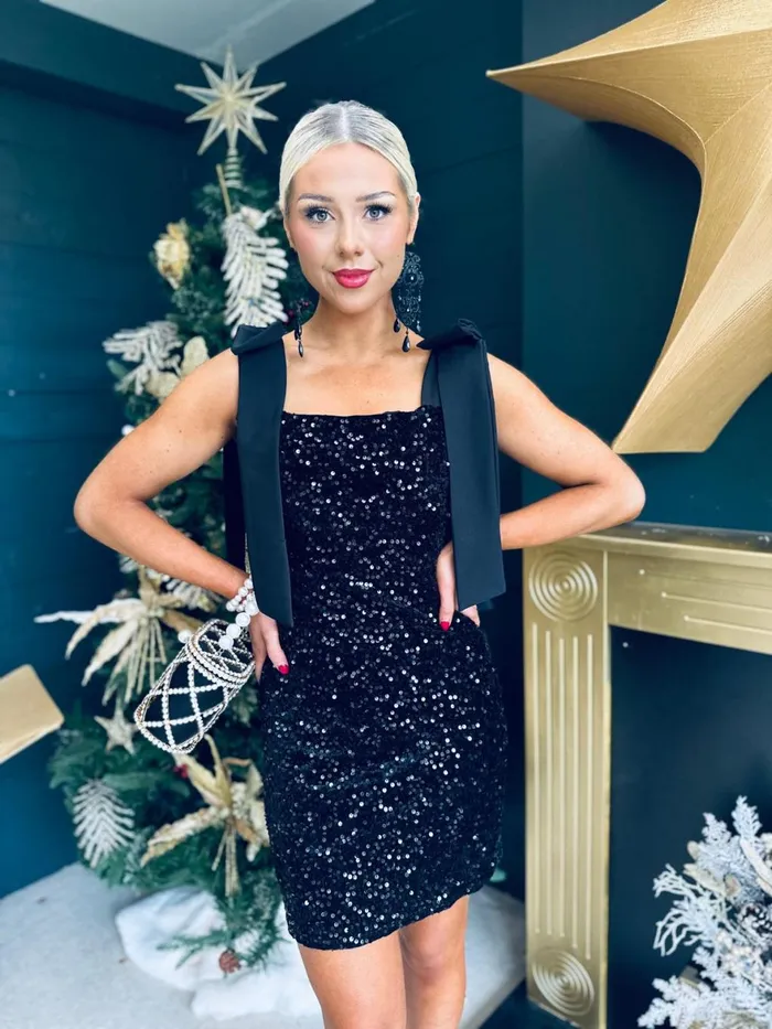 Women Day Dress Canella Lane Jude Bow Detail Sequin Mini Dress Black