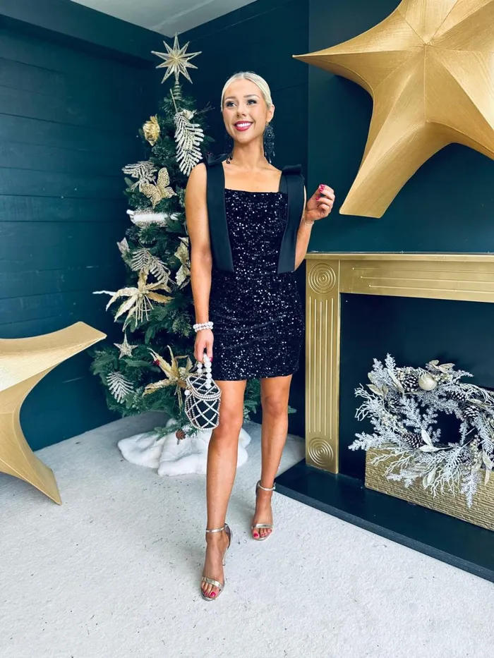 Women Day Dress Canella Lane Jude Bow Detail Sequin Mini Dress Black