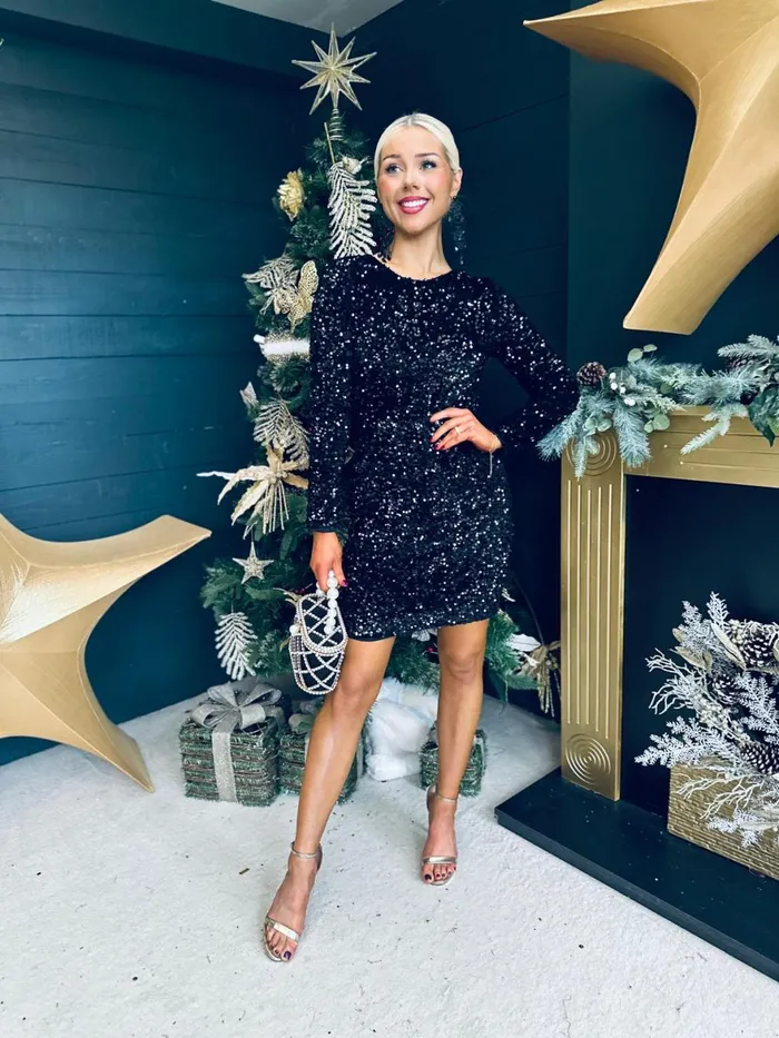 Women Day Dress Canella Lane Lindsey Bow Detail Sequin Mini Dress Black Black