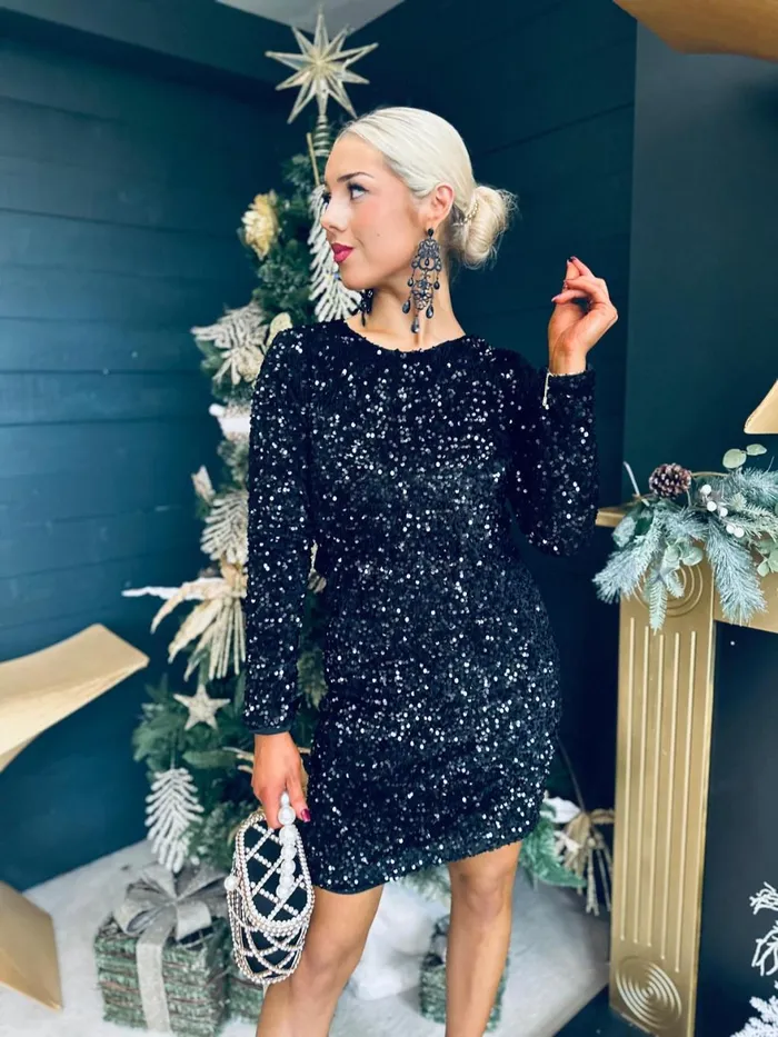 Women Day Dress Canella Lane Lindsey Bow Detail Sequin Mini Dress Black Black