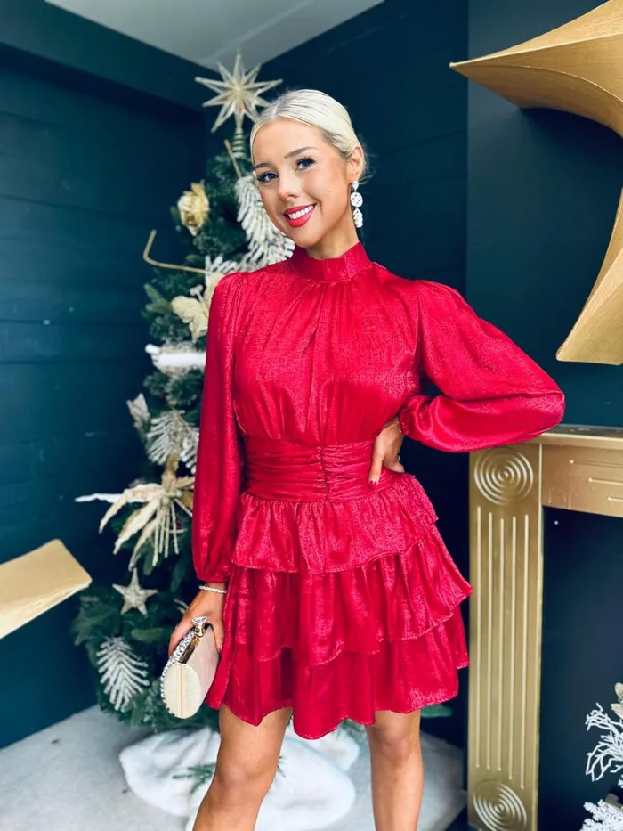 Women Day Dress Canella Lane Naomi Metallic Mini Dress Red