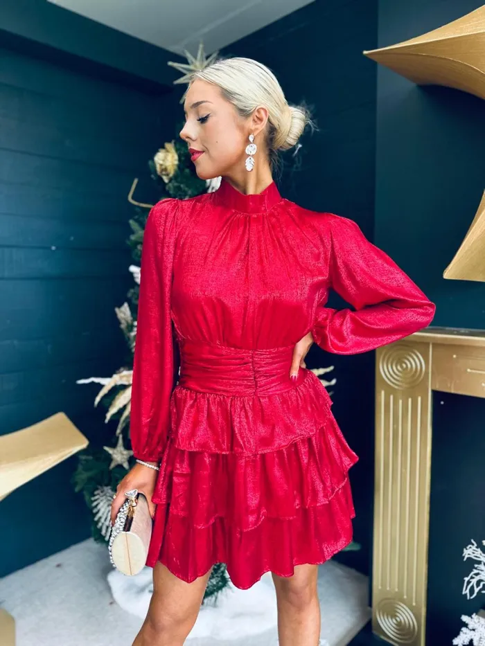 Women Day Dress Canella Lane Naomi Metallic Mini Dress Red