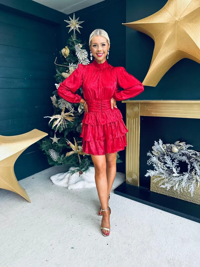 Women Day Dress Canella Lane Naomi Metallic Mini Dress Red
