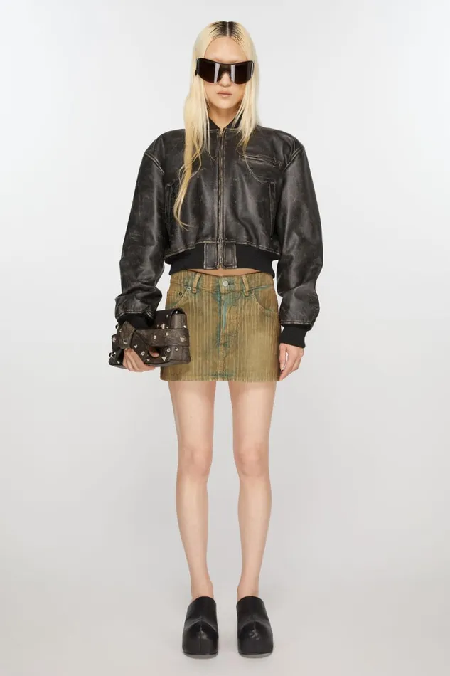 Women Denim Cord Mini Skirt Brownblue Acne Studios Skirts