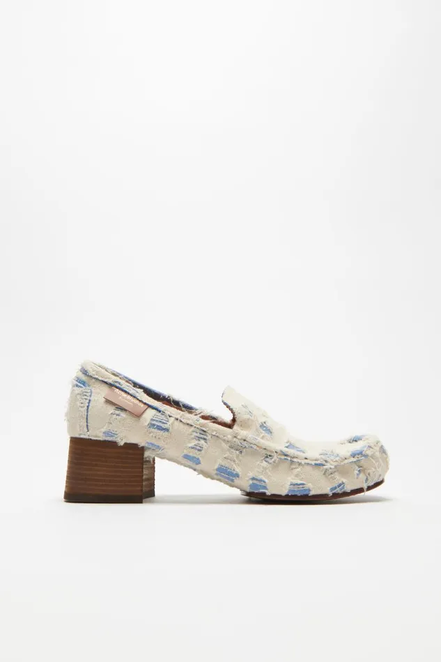 Women Distressed Eather Heel Loafers Bluewhite Acne Studios Shoes