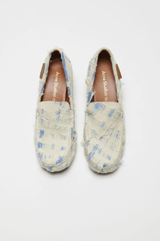 Women Distressed Eather Heel Loafers Bluewhite Acne Studios Shoes