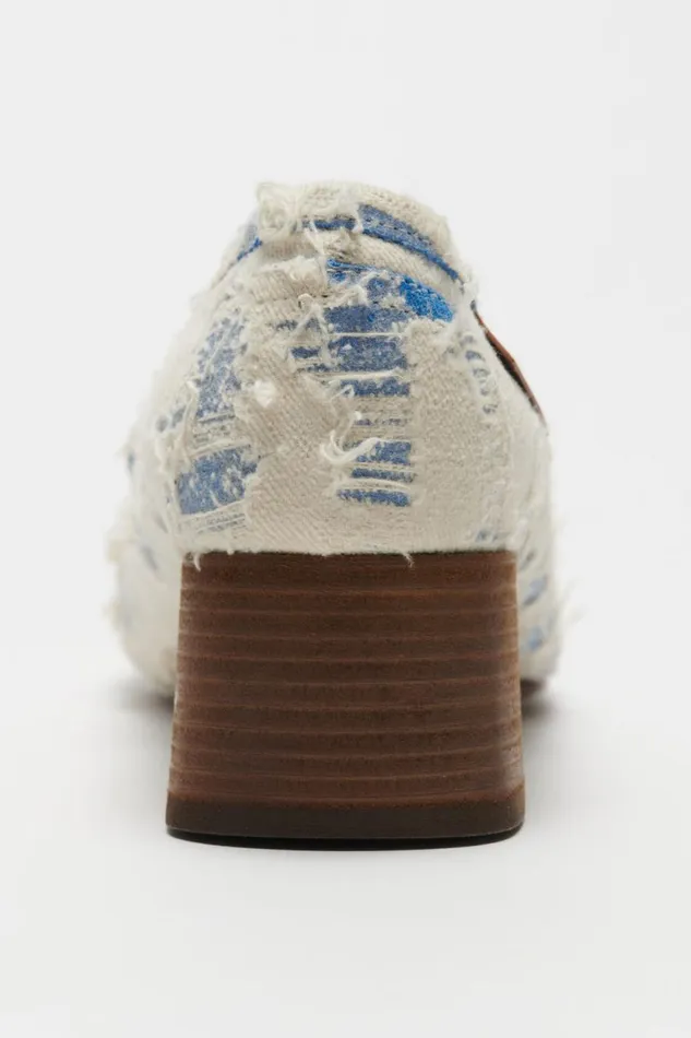 Women Distressed Eather Heel Loafers Bluewhite Acne Studios Shoes