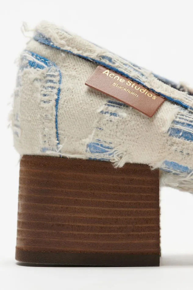 Women Distressed Eather Heel Loafers Bluewhite Acne Studios Shoes