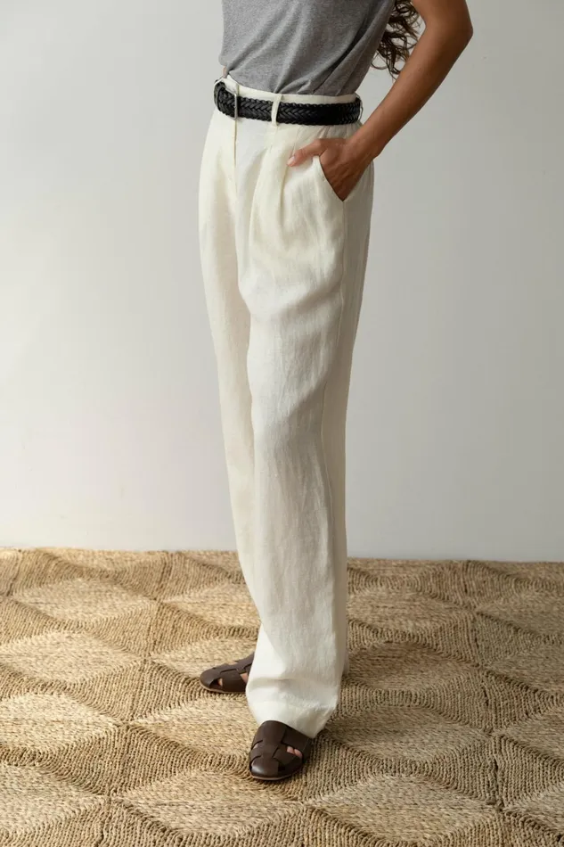 Women DONNI Bottoms The Linen Pleated Trouser