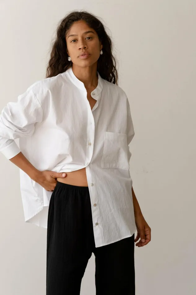 Women DONNI Tops The Sandwash Mandarin Shirt