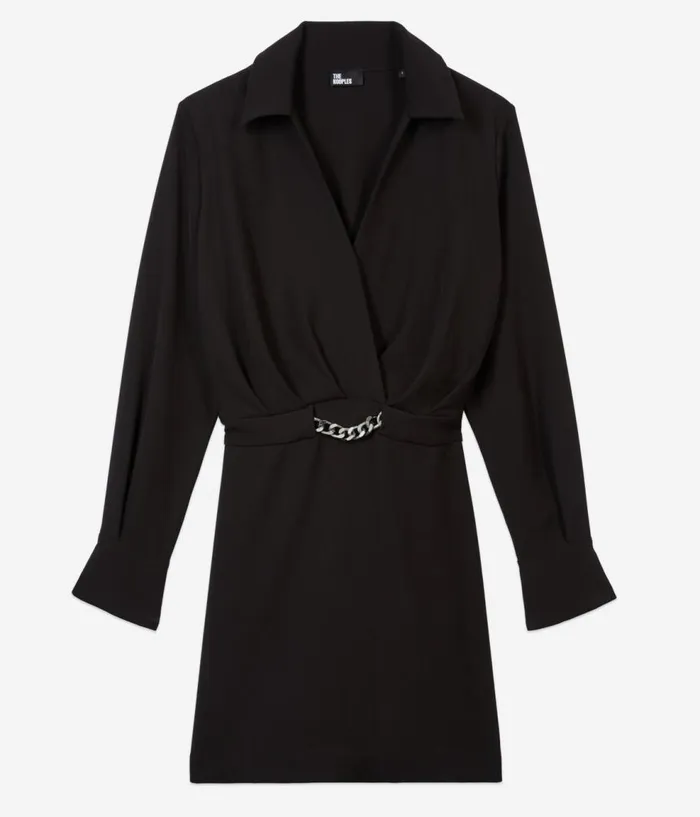 Women Dresses and Jumpsuits THE KOOPLES Short Black Crepe Dress With Chain