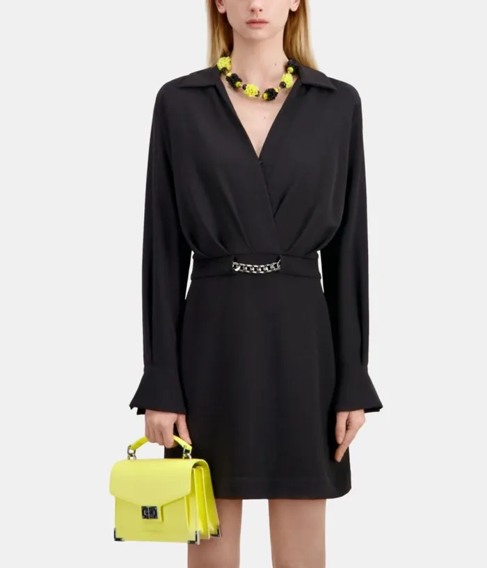 Women Dresses and Jumpsuits THE KOOPLES Short Black Crepe Dress With Chain Women Dresses and Jumpsuits THE KOOPLES Short Black Crepe Dress With Chain