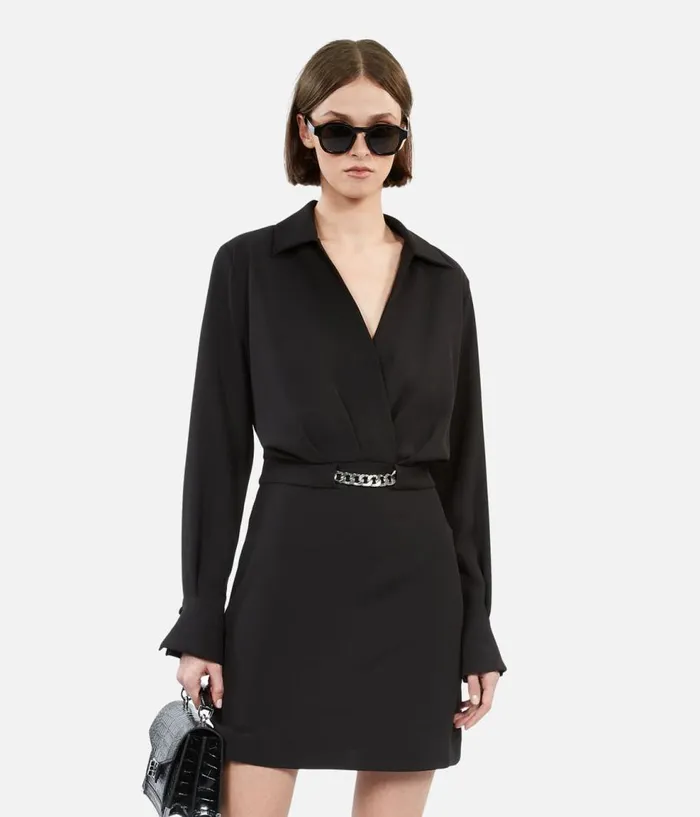 Women Dresses and Jumpsuits THE KOOPLES Short Black Crepe Dress With Chain Women Dresses and Jumpsuits THE KOOPLES Short Black Crepe Dress With Chain