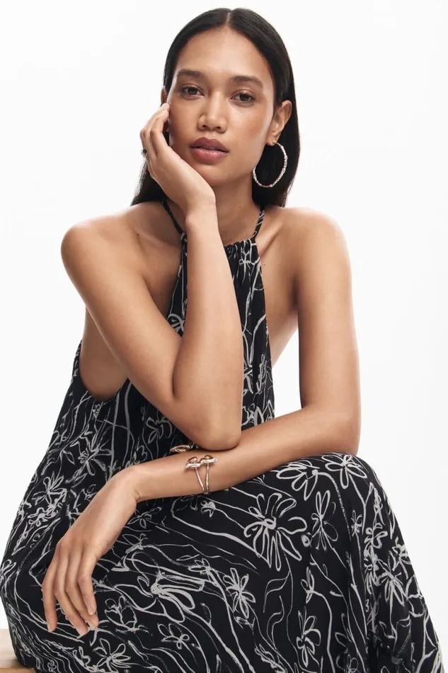 Women Dresses And Jumpsuits Desigual Halter Dress With Floral Illustrations
