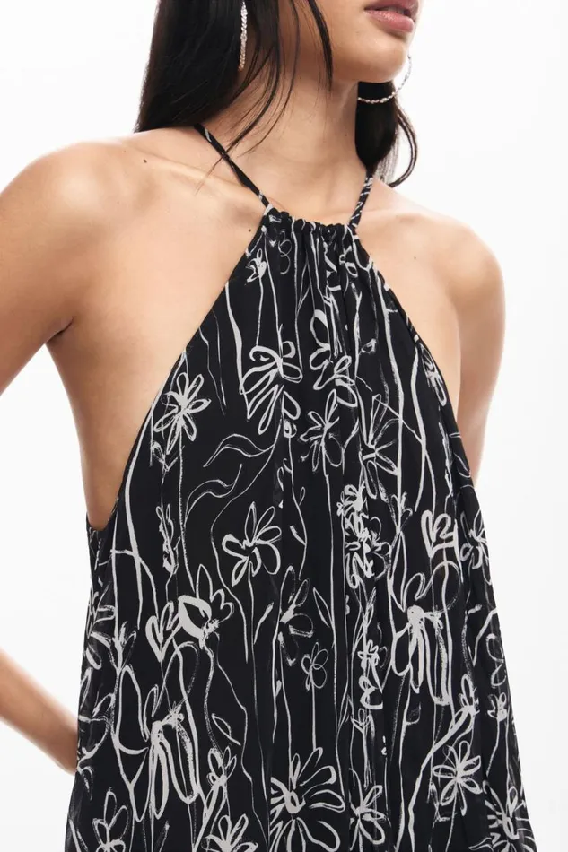 Women Dresses And Jumpsuits Desigual Halter Dress With Floral Illustrations