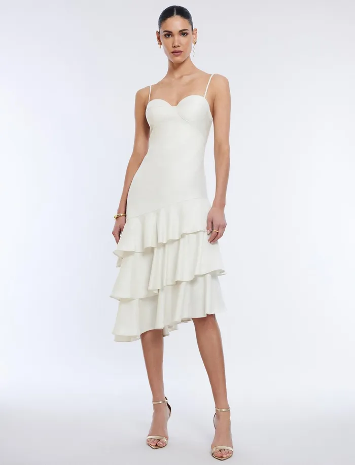 Women Dresses BCBG Esme Asymmetrical Ruffle Dress Gardenia