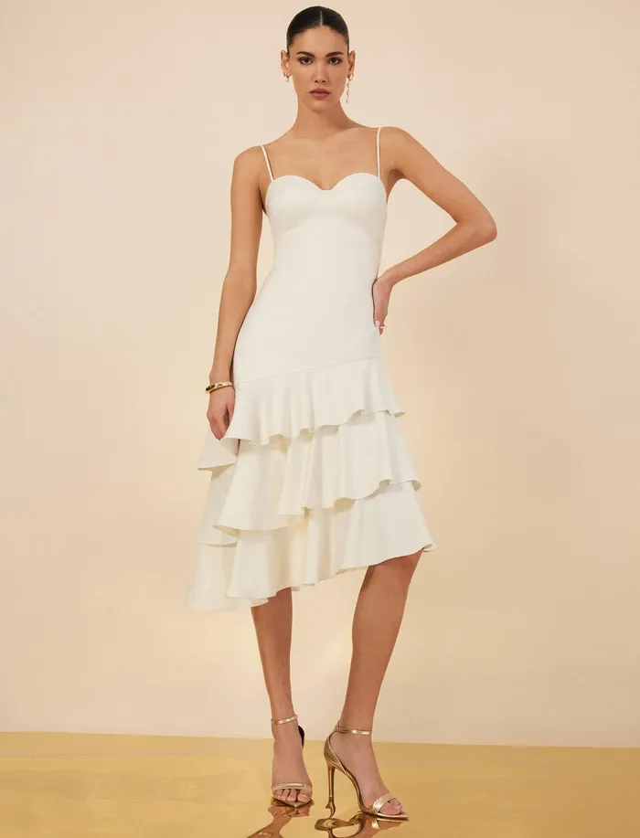 Women Dresses BCBG Esme Asymmetrical Ruffle Dress Gardenia
