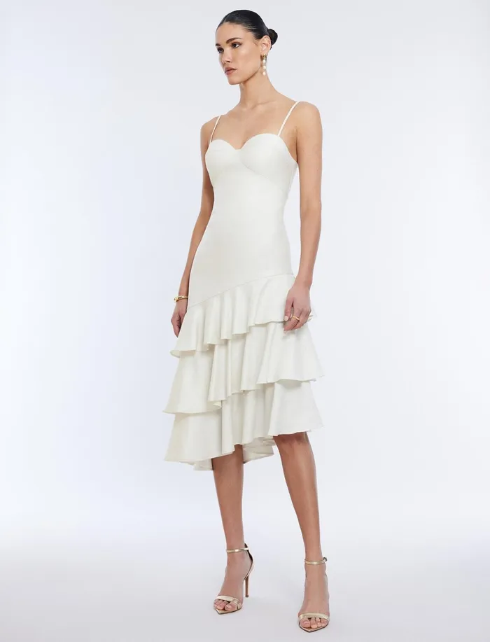 Women Dresses BCBG Esme Asymmetrical Ruffle Dress Gardenia