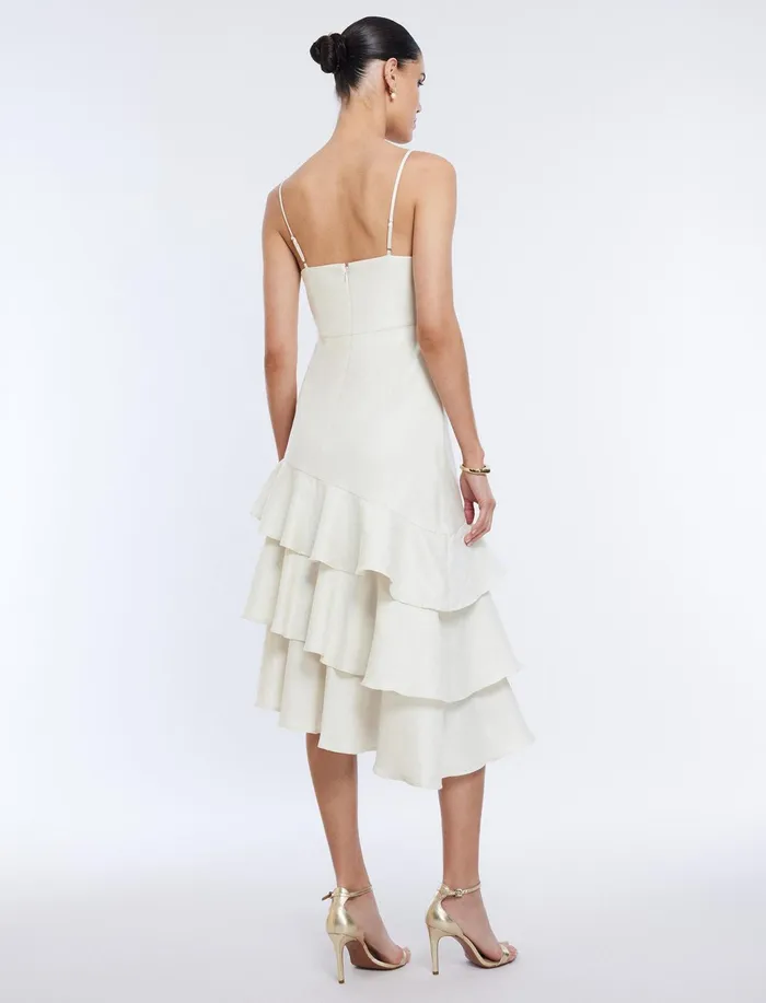 Women Dresses BCBG Esme Asymmetrical Ruffle Dress Gardenia