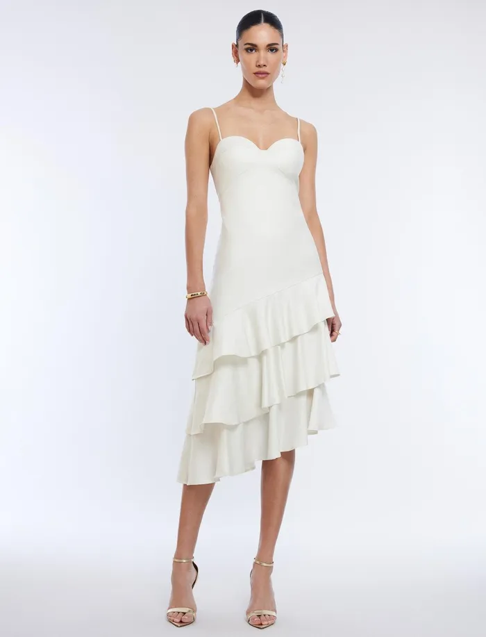 Women Dresses BCBG Esme Asymmetrical Ruffle Dress Gardenia
