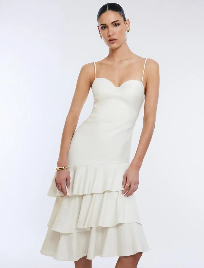 Women Dresses BCBG Esme Asymmetrical Ruffle Dress Gardenia