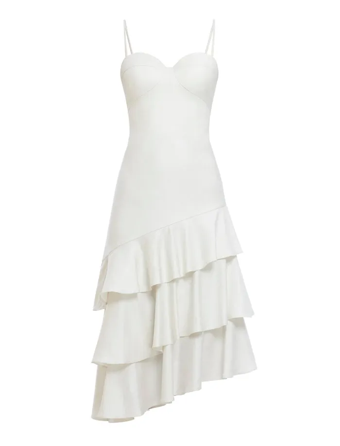 Women Dresses BCBG Esme Asymmetrical Ruffle Dress Gardenia