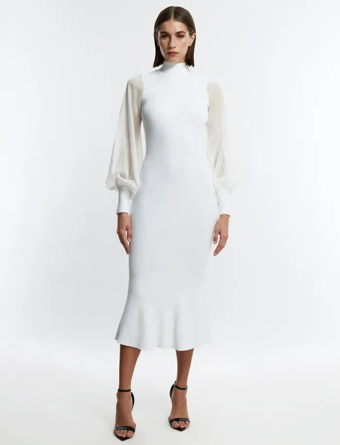 Women Dresses BCBG White Florence Balloon Sleeve Dress Gardenia