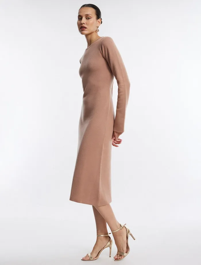 Women Dresses BCBG Wilbur Long Sleeve Knit Dress Camel