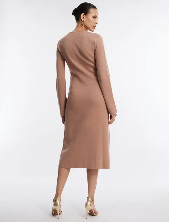 Women Dresses BCBG Wilbur Long Sleeve Knit Dress Camel