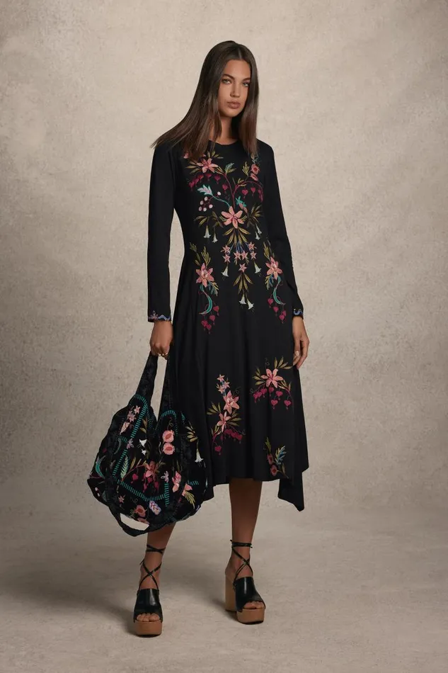 Women Dresses Johnny Was HANDKERCHIEF KNIT DRESS Black