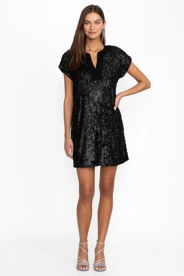 Women Dresses Johnny Was RENA SEQUIN DRESS Black Sequin