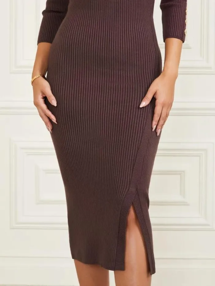 Women Dresses Marciano Eco Flora Ribbed Sweater Dress Dark Bourbon Women Dresses Marciano Eco Flora Ribbed Sweater Dress Dark Bourbon