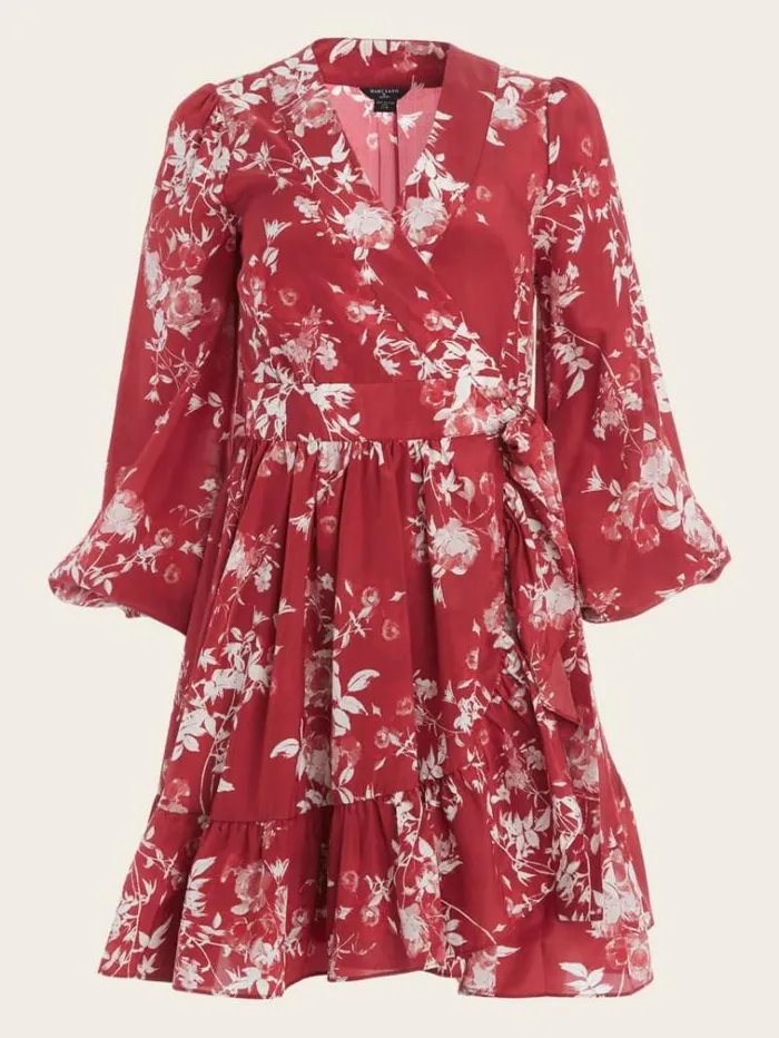 Women Dresses Marciano Petal Pose Wrap Dress Petal Pose Dark Jam Red Women Dresses Marciano Petal Pose Wrap Dress Petal Pose Dark Jam Red