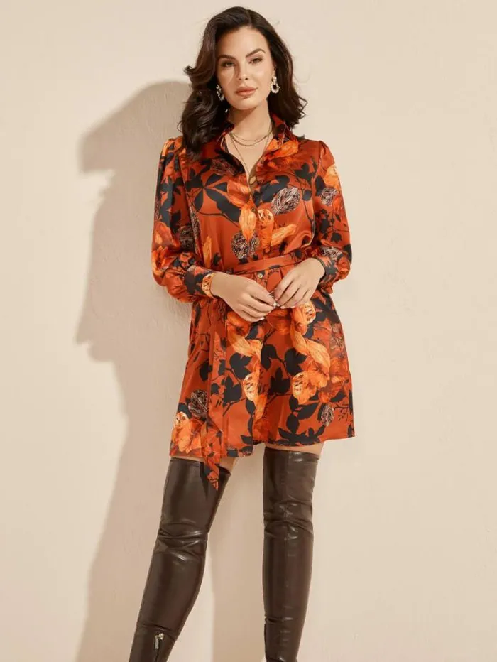 Women Dresses Marciano Swoon Printed Shirt Dress Falling Leaves