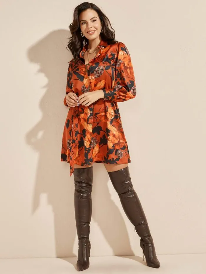 Women Dresses Marciano Swoon Printed Shirt Dress Falling Leaves Women Dresses Marciano Swoon Printed Shirt Dress Falling Leaves