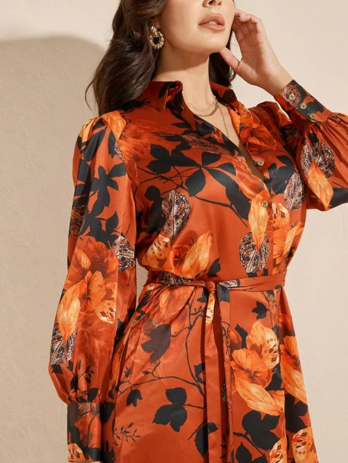 Women Dresses Marciano Swoon Printed Shirt Dress Falling Leaves Women Dresses Marciano Swoon Printed Shirt Dress Falling Leaves