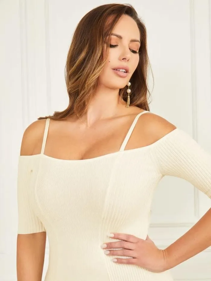 Women Dresses Marciano Tessa ColdShoulder Sweater Dress Sandy Shore
