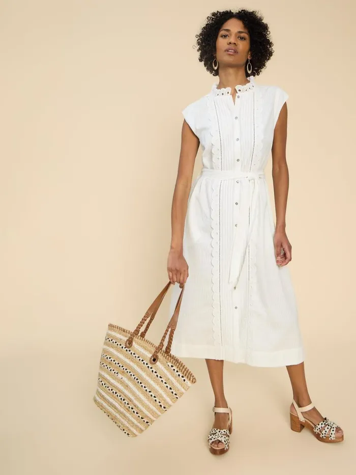 Women DRESSES White Stuff Daisy Broderie Shirt Dress Brilliant White