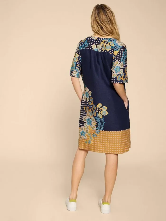 Women DRESSES White Stuff June Shift Linen Dress Navy Print