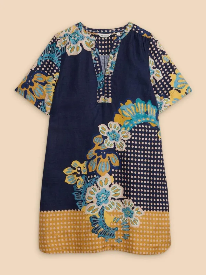 Women DRESSES White Stuff June Shift Linen Dress Navy Print