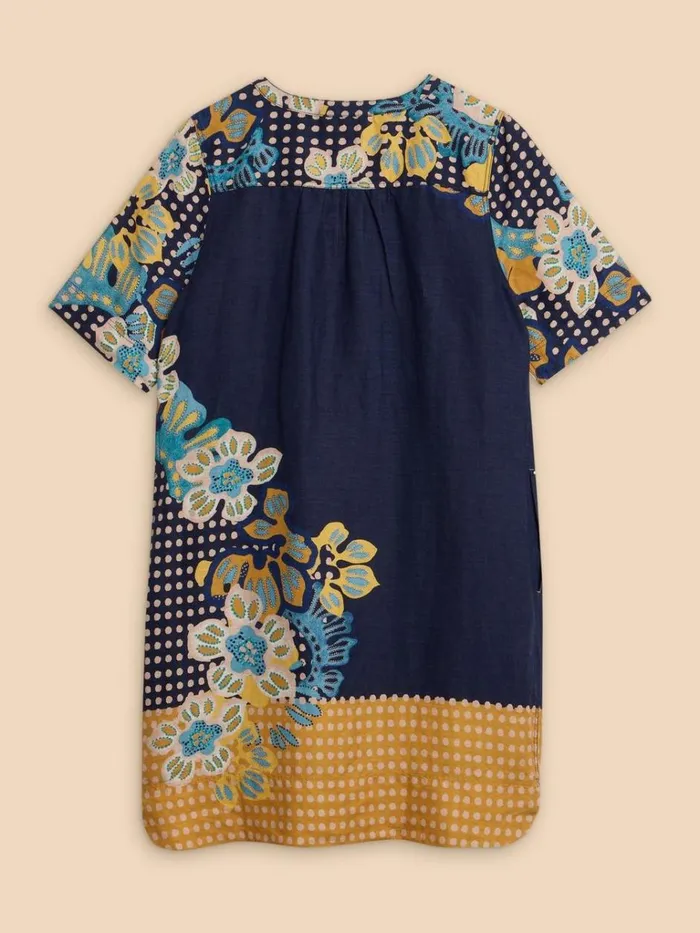 Women DRESSES White Stuff June Shift Linen Dress Navy Print