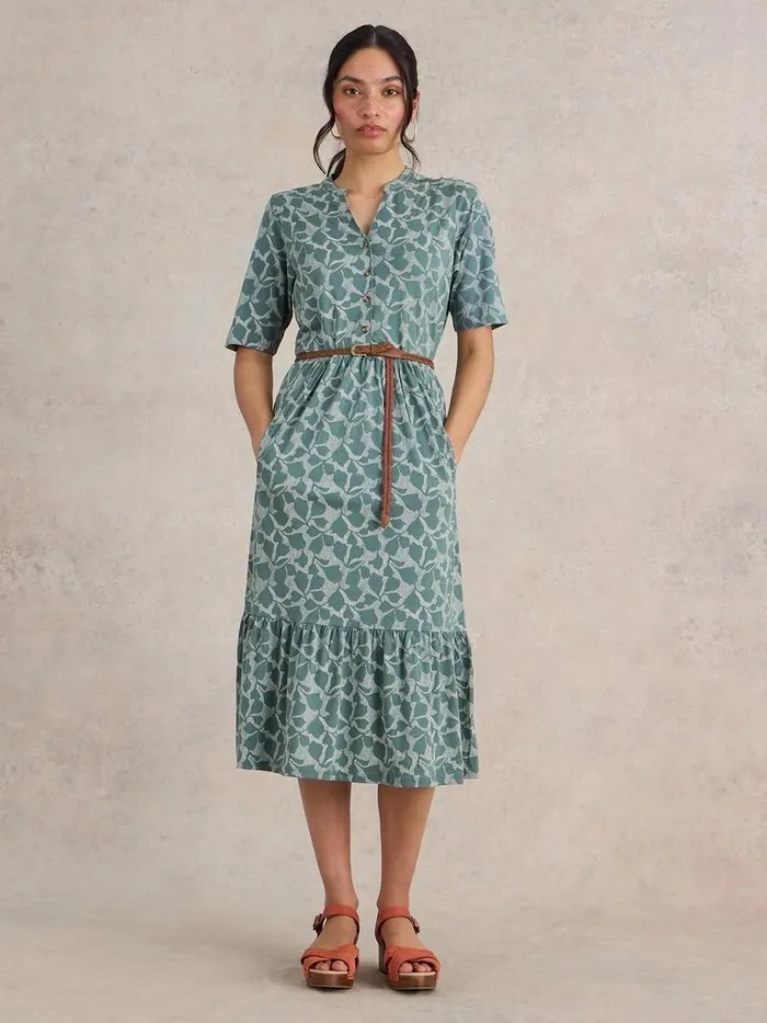 Women DRESSES White Stuff Naya Jersey Midi Dress Green Print