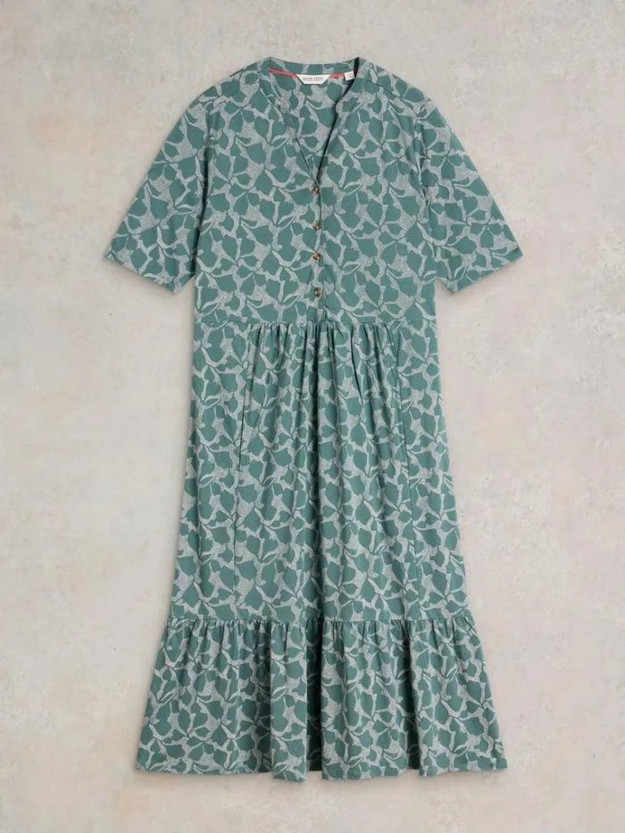 Women DRESSES White Stuff Naya Jersey Midi Dress Green Print