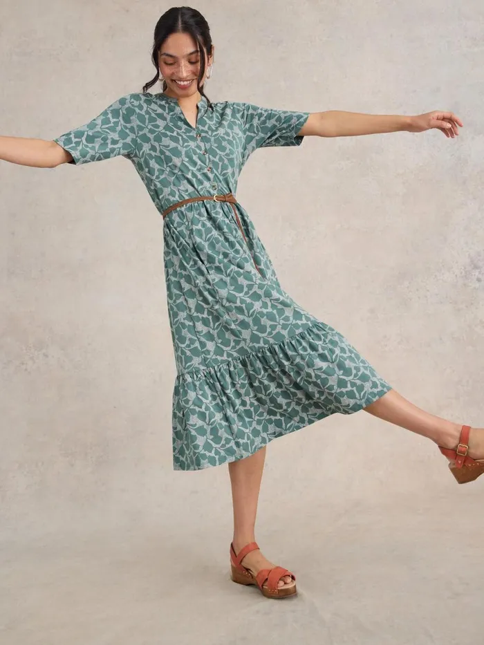 Women DRESSES White Stuff Naya Jersey Midi Dress Green Print