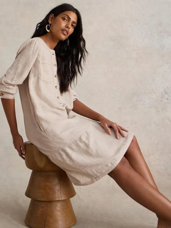 Women DRESSES White Stuff Norma Linen Blend Dress Light Natural
