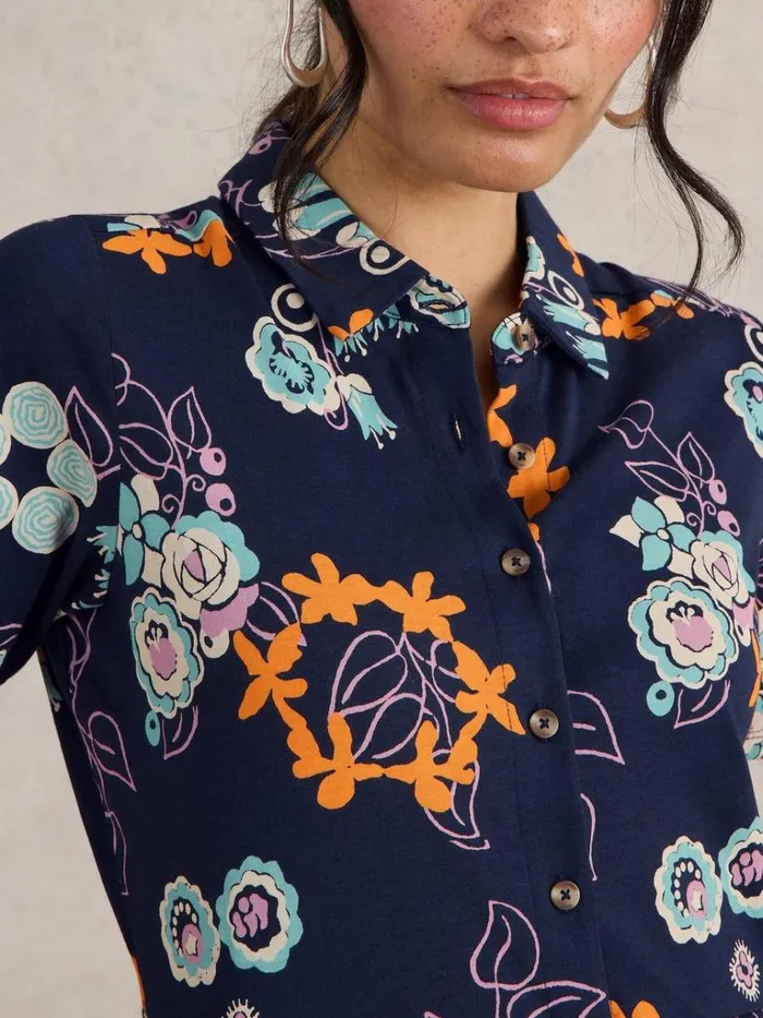 Women DRESSES White Stuff Rua Jersey Shirt Midi Dress Navy Print Women DRESSES White Stuff Rua Jersey Shirt Midi Dress Navy Print