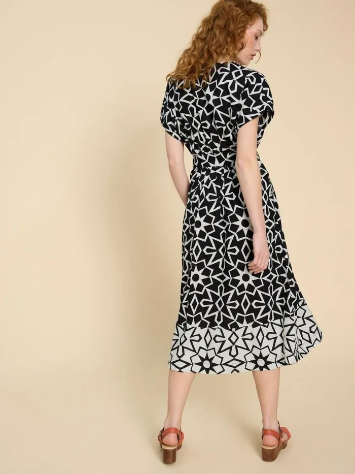 Women DRESSES White Stuff Sophie Linen Blend Wrap Dress Black Print