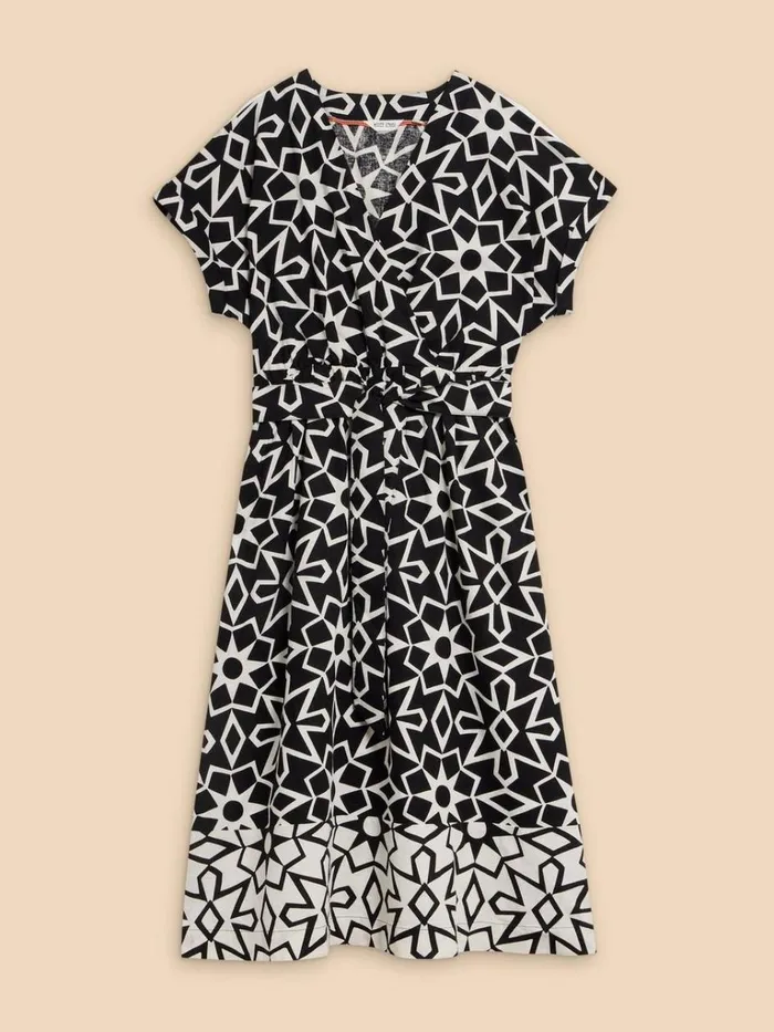 Women DRESSES White Stuff Sophie Linen Blend Wrap Dress Black Print