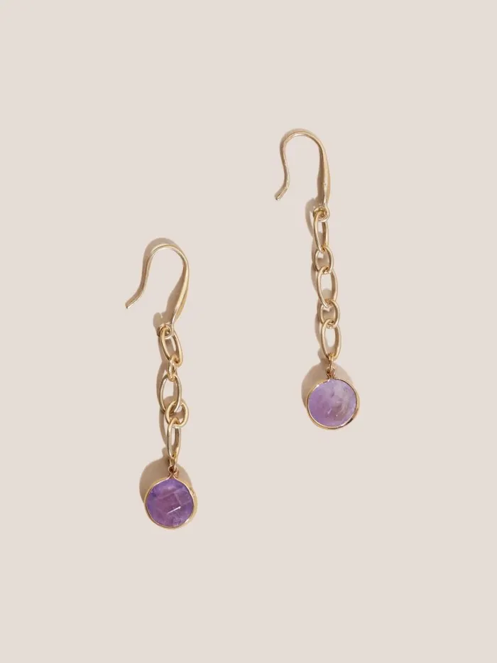 Women EARRINGS White Stuff Chain Stone Drop Earrings Mid Purple Women EARRINGS White Stuff Chain Stone Drop Earrings Mid Purple