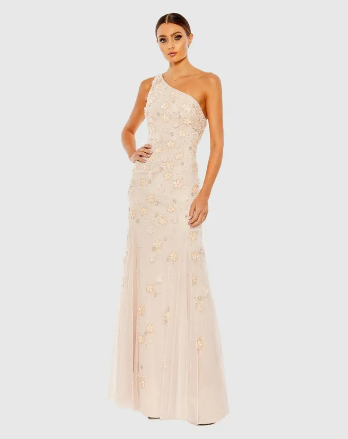 Women Embellished One Shoulder Strappy Trumpet Gown Blush Best Sellers Mac Duggal